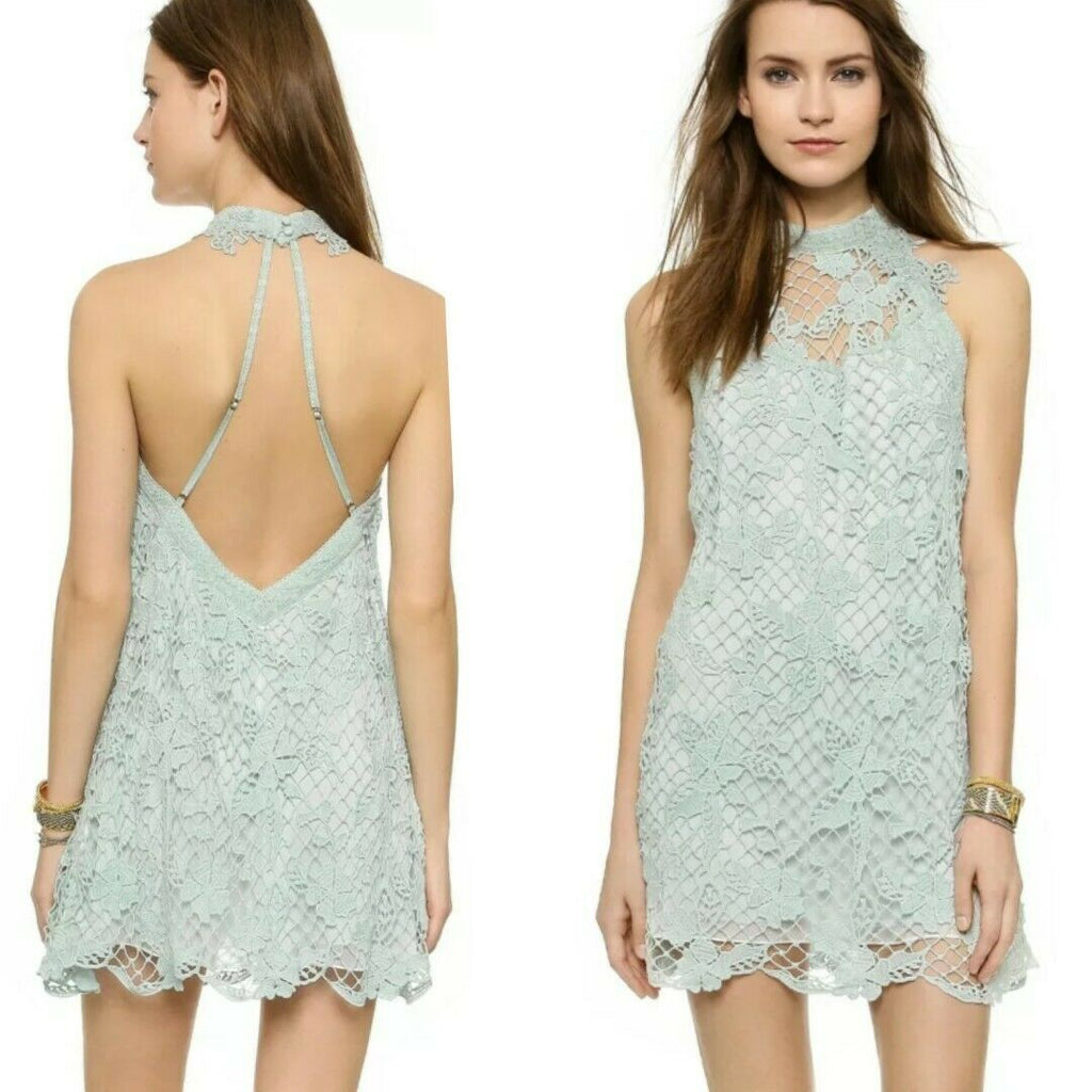 New Free People Snow Drop Floral Embroidered Lace Trapeze Mini Dress $250 Medium