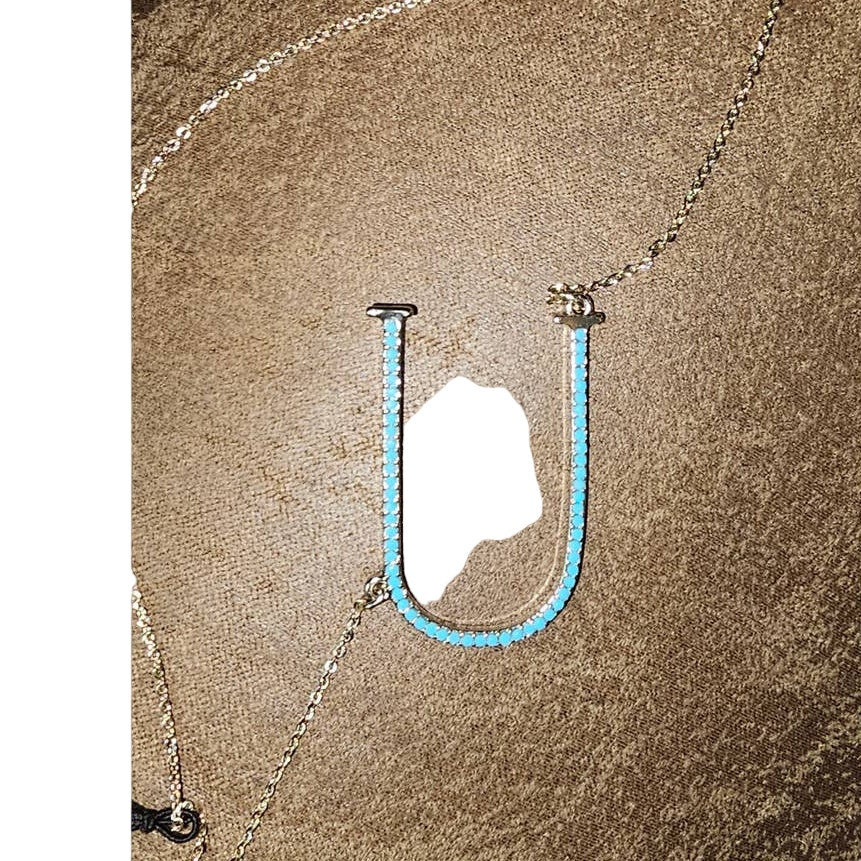 New Anthropologie BETH WARD Pave Monogram Necklace "U" $48