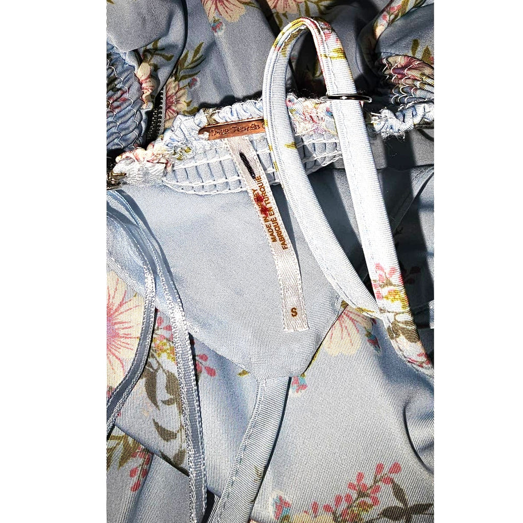 New Free People In A Bubble Floral Mini Dress $128 SMALL Blue Empire Babydoll