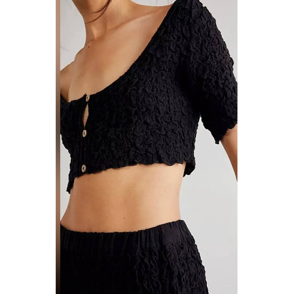 New Free People Double The Fun Maxi Skirt Button Cardi Set $128 X-SMALL Black