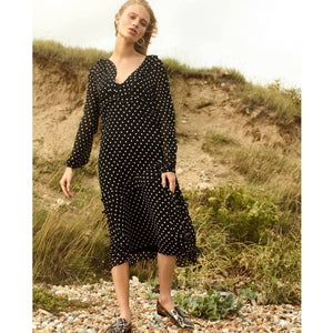 New Anthropologie Sirena Ruffled Tunic Midi Dress  $160  SMALL Midi Polka Dot