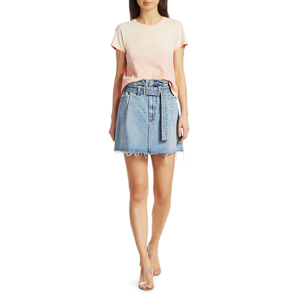 New Anthropologie x Agolde '90s Slim Belted Denim Mini Skirt $188 Sz 25 Raw Hem