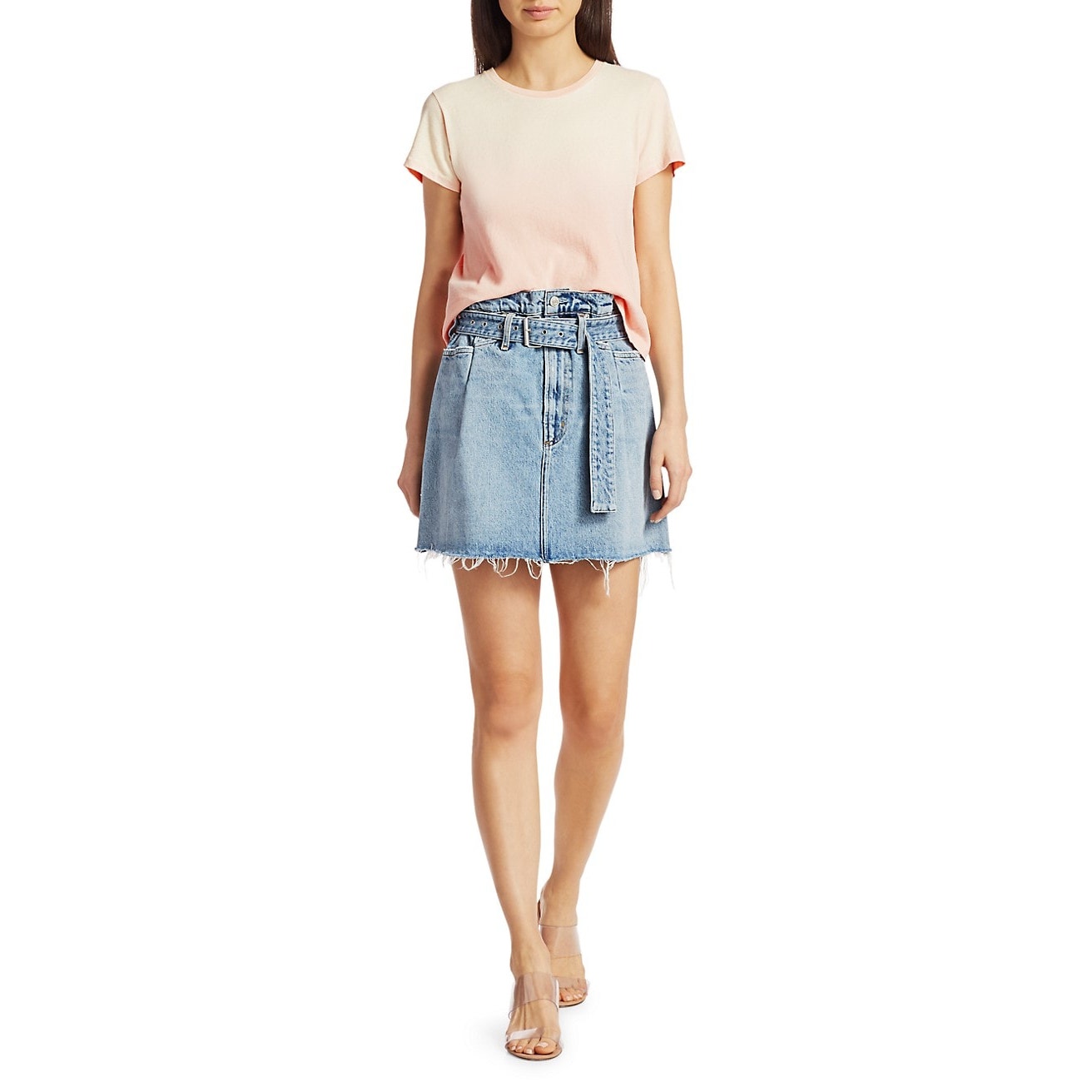 New Anthropologie x Agolde '90s Slim Belted Denim Mini Skirt $188 Sz 25 Raw Hem