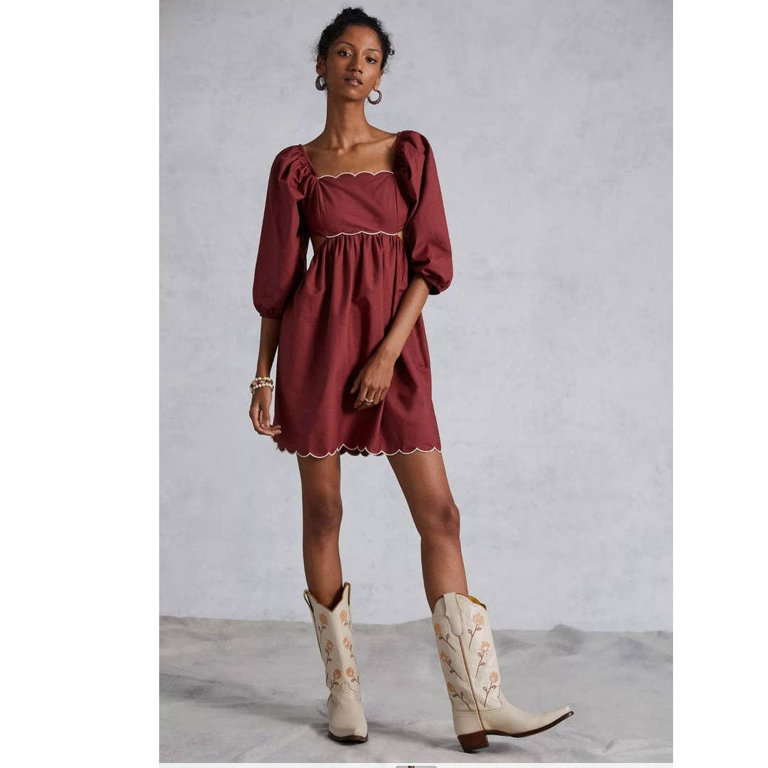 New Anthropologie Forever That Girl Scalloped Mini Dress $160 PLUS 1X  Wine