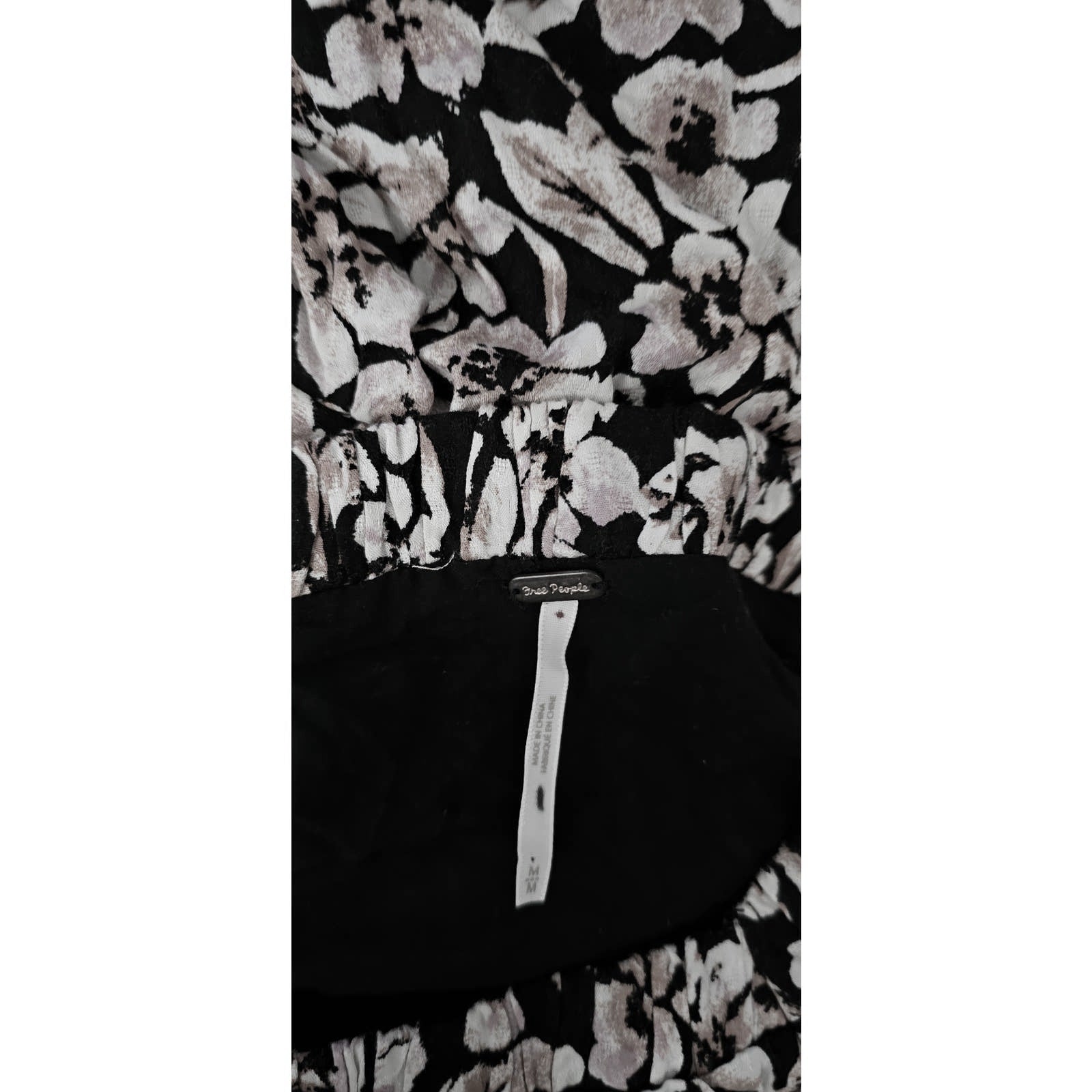 New Free People Jael  Boho Floral Printed Mini Dress $128 MEDIUM Black