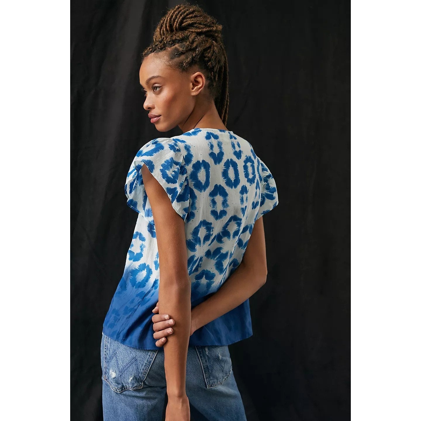 New Anthropologie Othilia Tie-Neck Blouse $148 SMALL Blue Tonal Motif