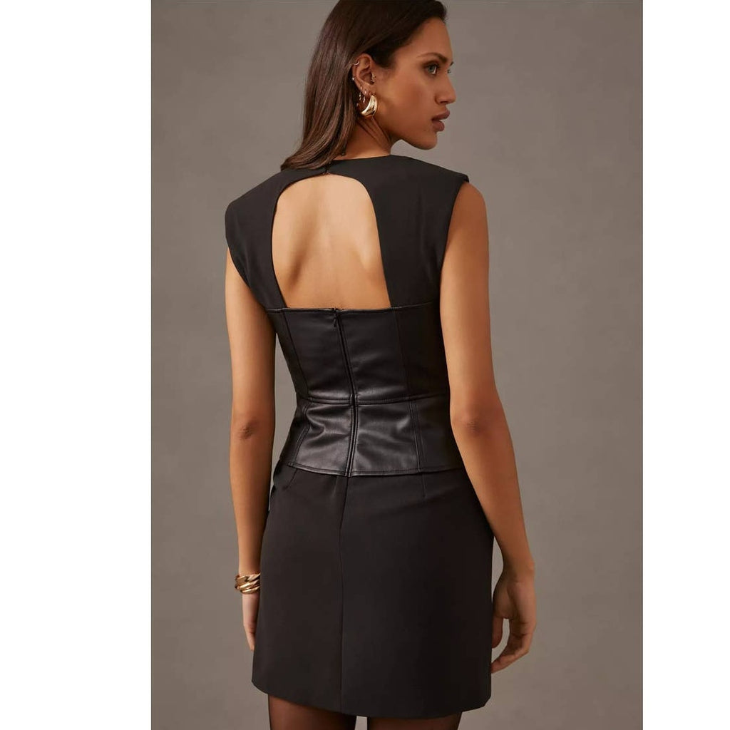New Anthropologie Maeve Faux Leather Corset Dress $180 SIZE 2 Black