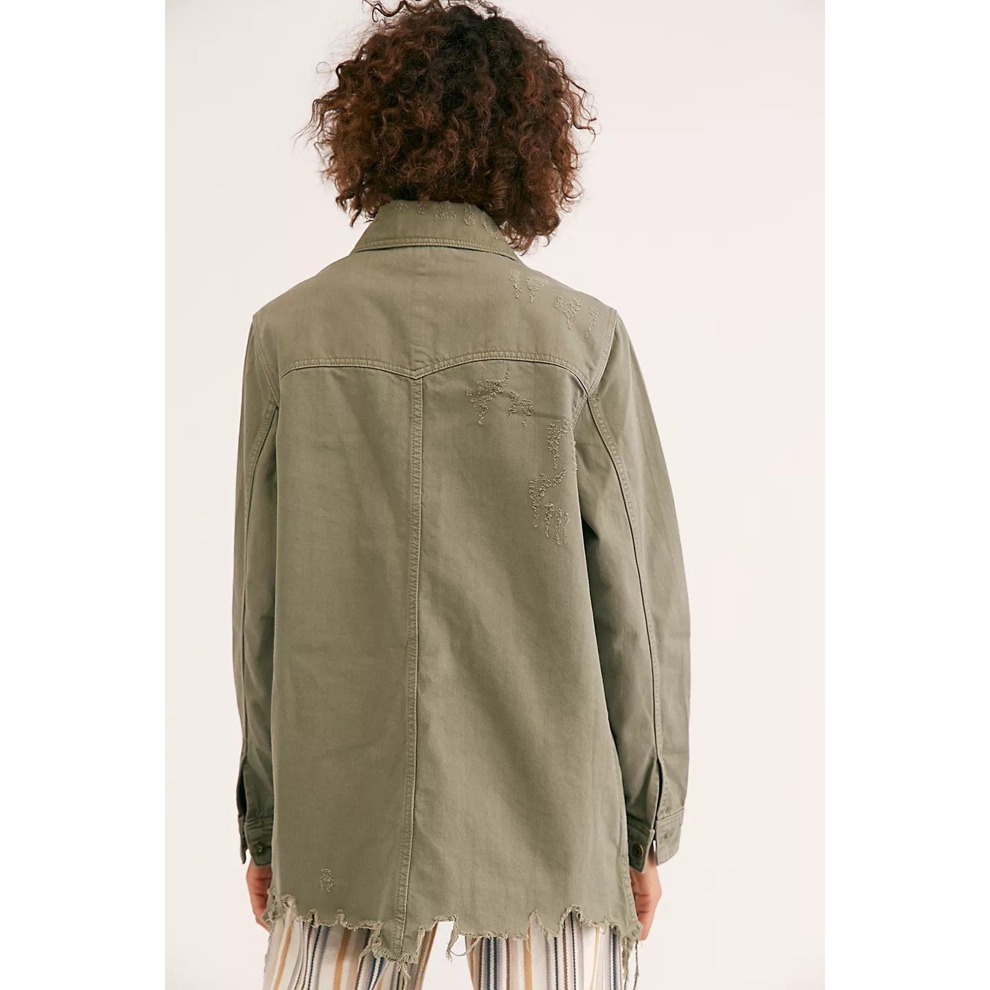 New Free People Moonchild Denim Buttondown Shirt Jacket $128 SMALL Olive