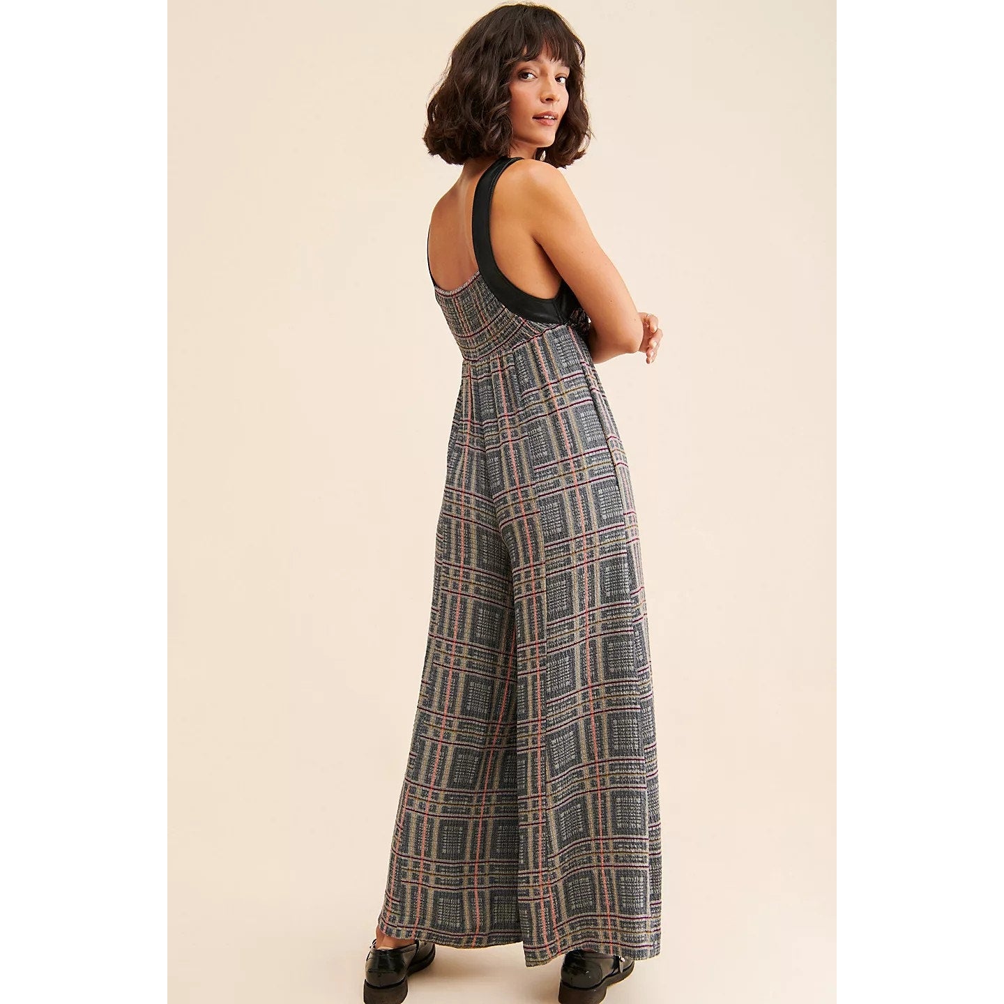 New Free People Marley Plaid One-Piece Wide-Leg Jumpsuit $188 SMALL