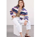New Anthropologie by Alexandra Bueno Stripe Fringed Buttondown Jacket $398 SMALL