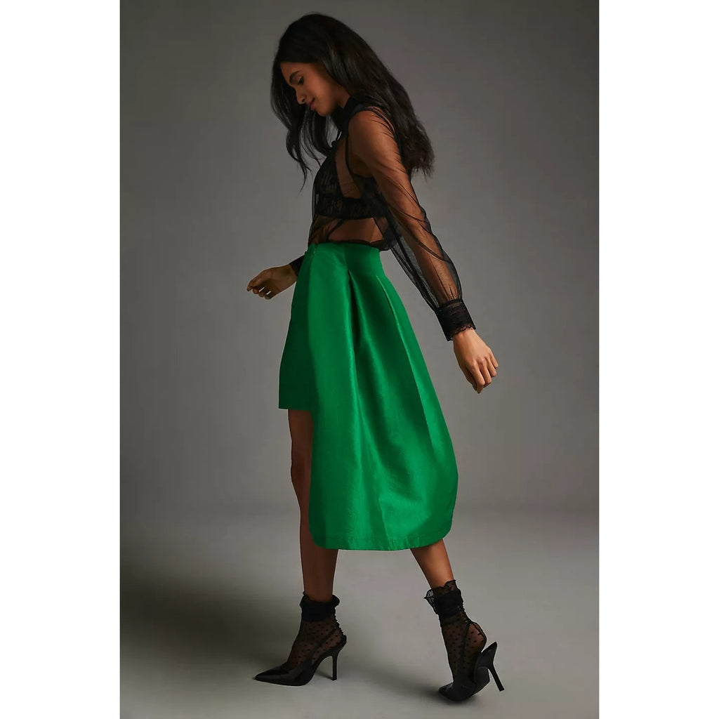 New Anthropologie Maeve Asymmetrical Sateen Mini Skirt $148 SIZE 2 Green