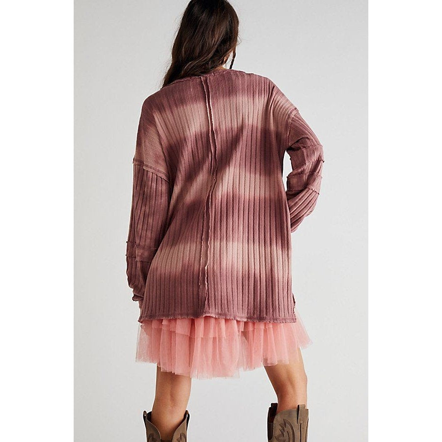New Free People WTF Sunset Ribbed Tie Dye Long Sleeve Top $128 X-SMALL Chocolate