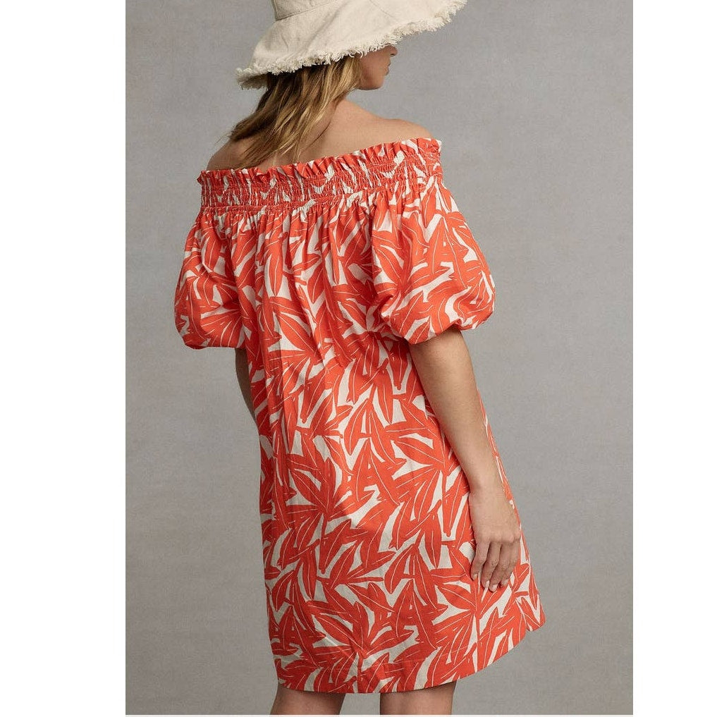 New Anthropologie WHIT TWO Banana Leaf Off-The-Shoulder Tunic Dress $198 SMALL