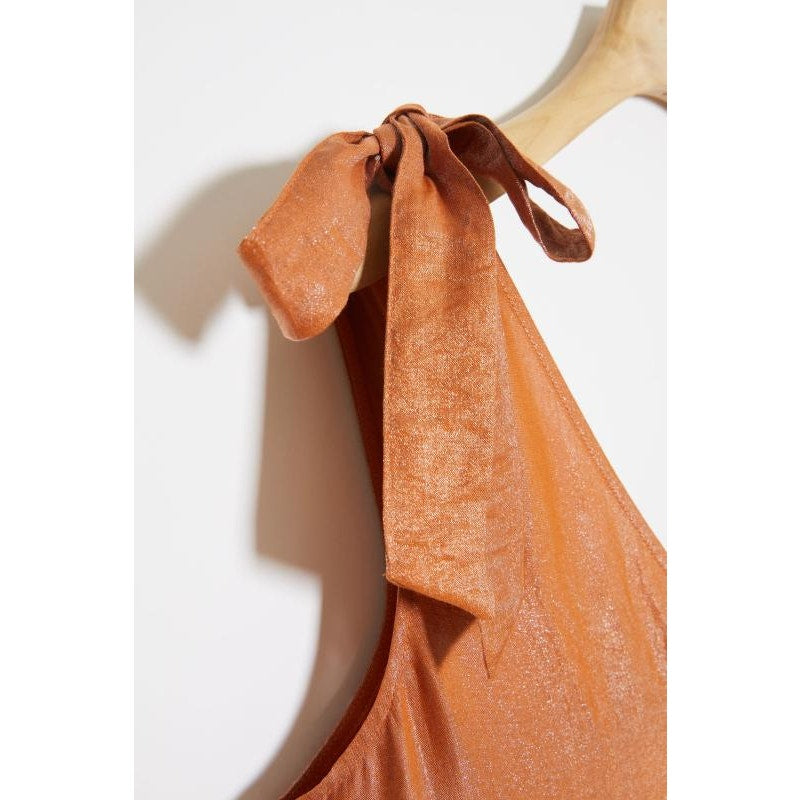 New Anthropologie Maeve Soraya Shimmer Tiered Maxi Dress $158 SMALL Orange