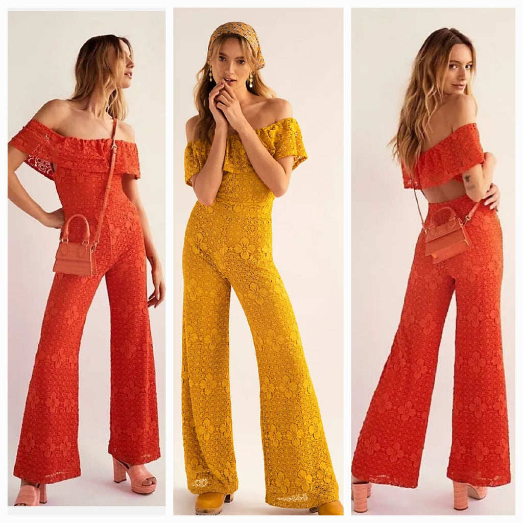 New Free People NIGHTCAP Sunflower Positano Jumpsuit $495 X-SMALL Mustard