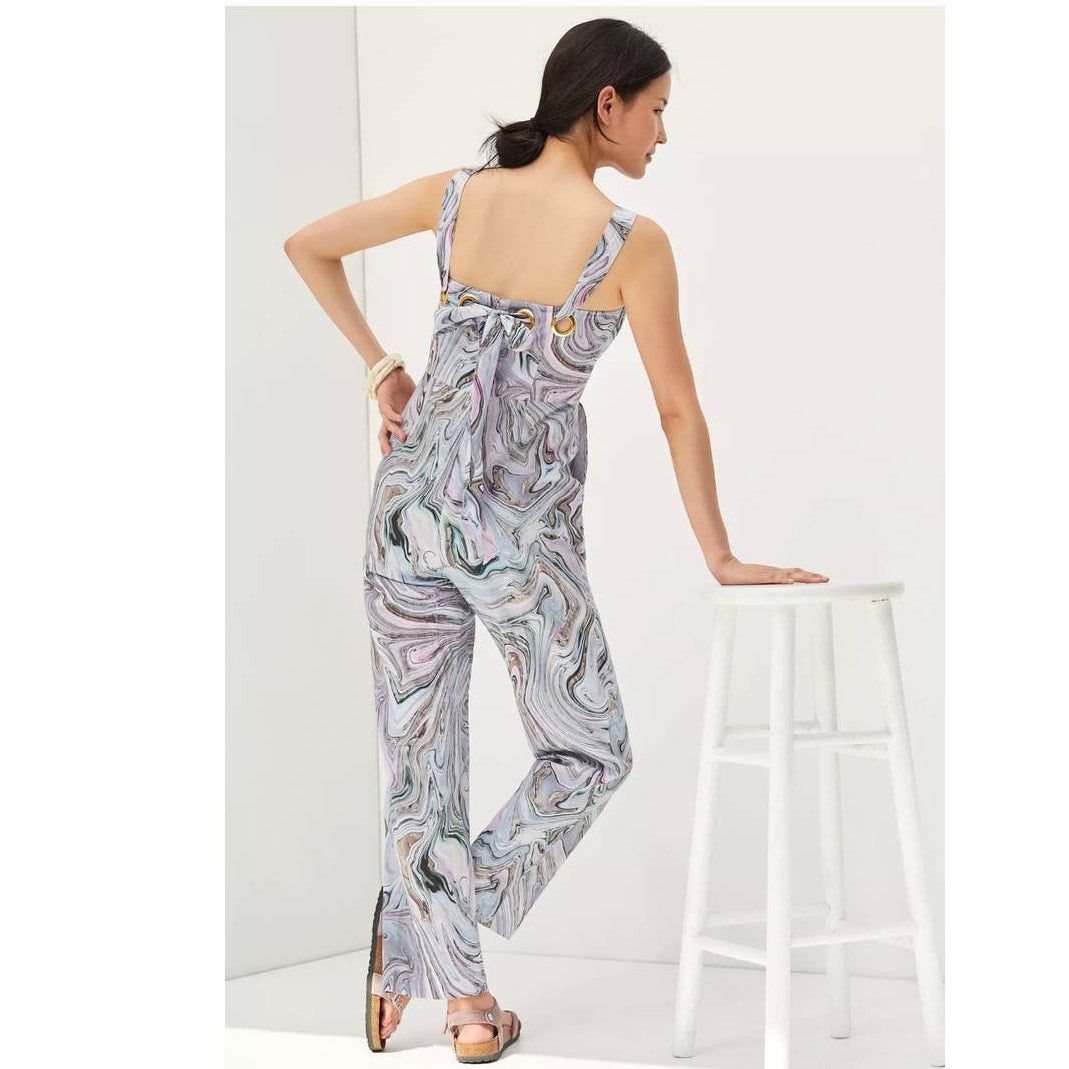 New Anthropologie HUTCH Marbleized Overalls $160 SMALL Gray Purple Jumpsuit