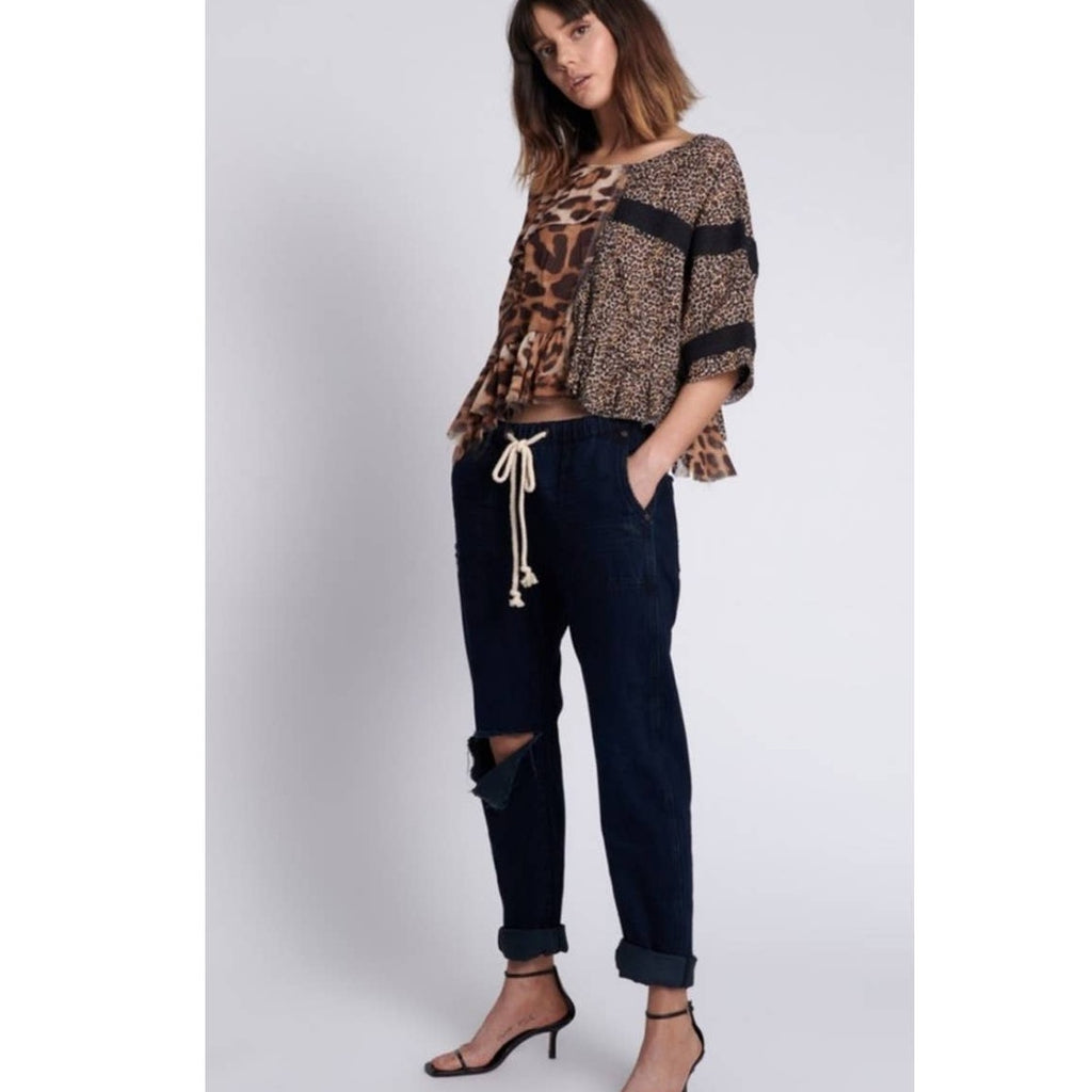 New Free People OneTeaspoon Shabbies Drawstring Boyfriend Jeans $138 SMALL Oxford