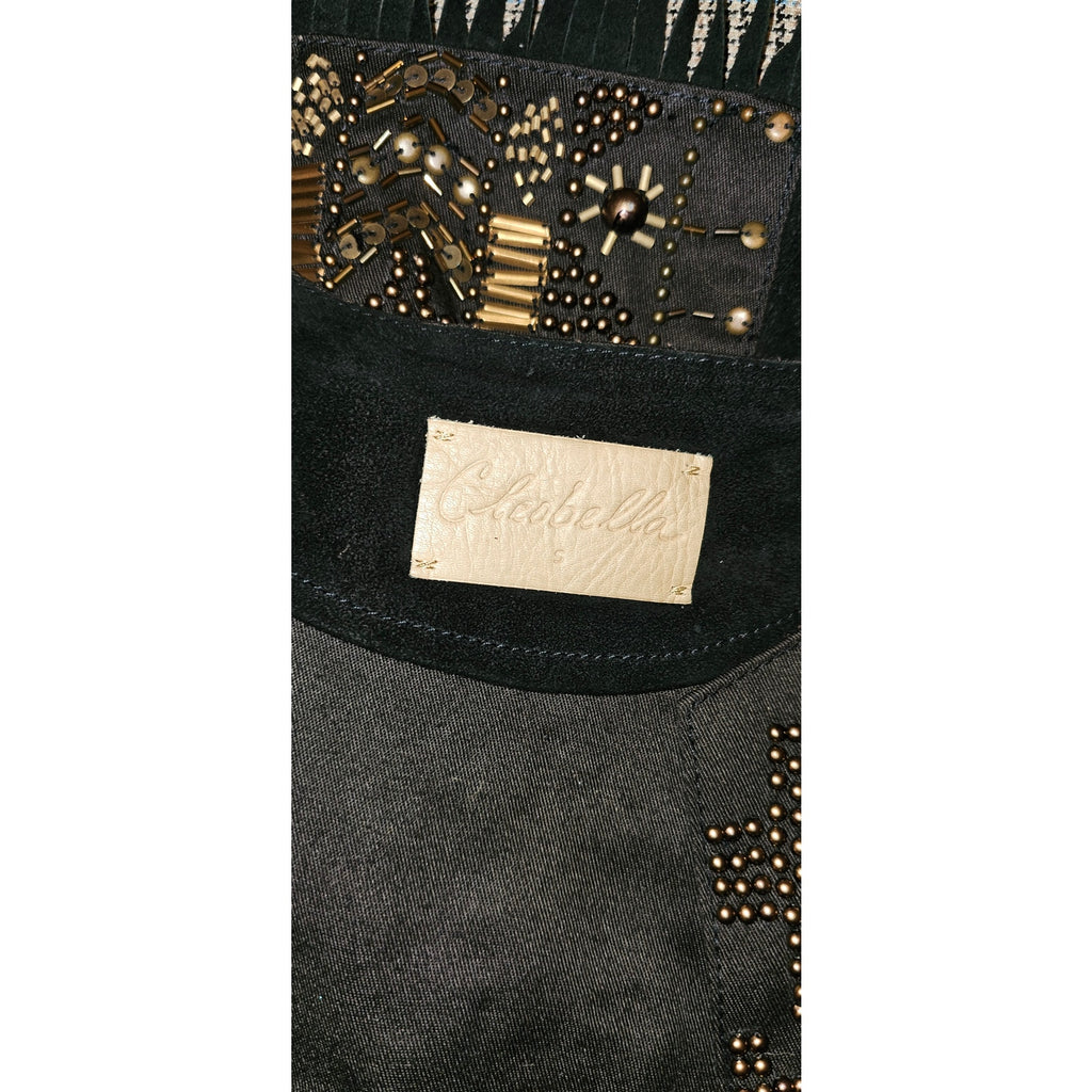 New Free People CLEOBELLA Taylor Jacket $739 Black FRINGED Embellished SUEDE