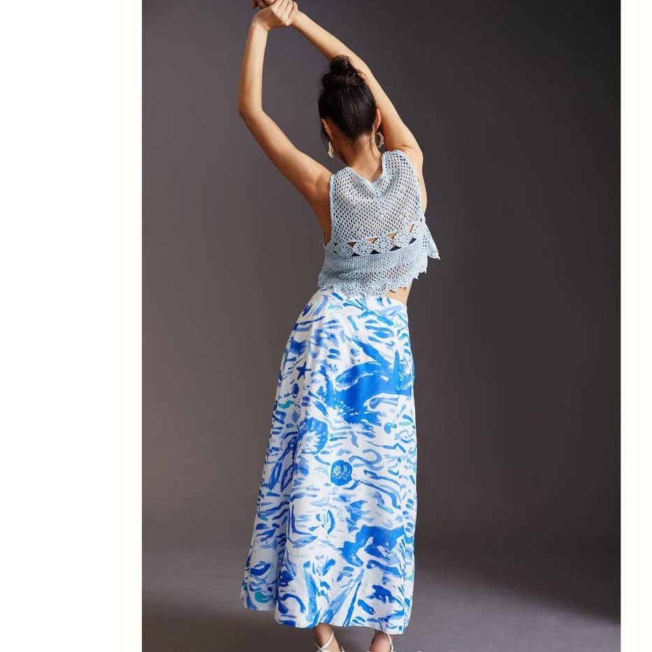 New Anthropologie Maeve A-Line Printed Maxi Skirt  $130  SIZE 2  Blue Abstract