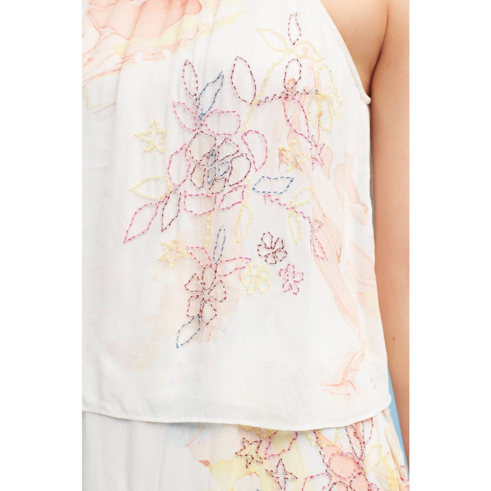 New Anthropologie Tiered & Beaded Floral Dress $268 Sz 2 Not So Serious Pallavi