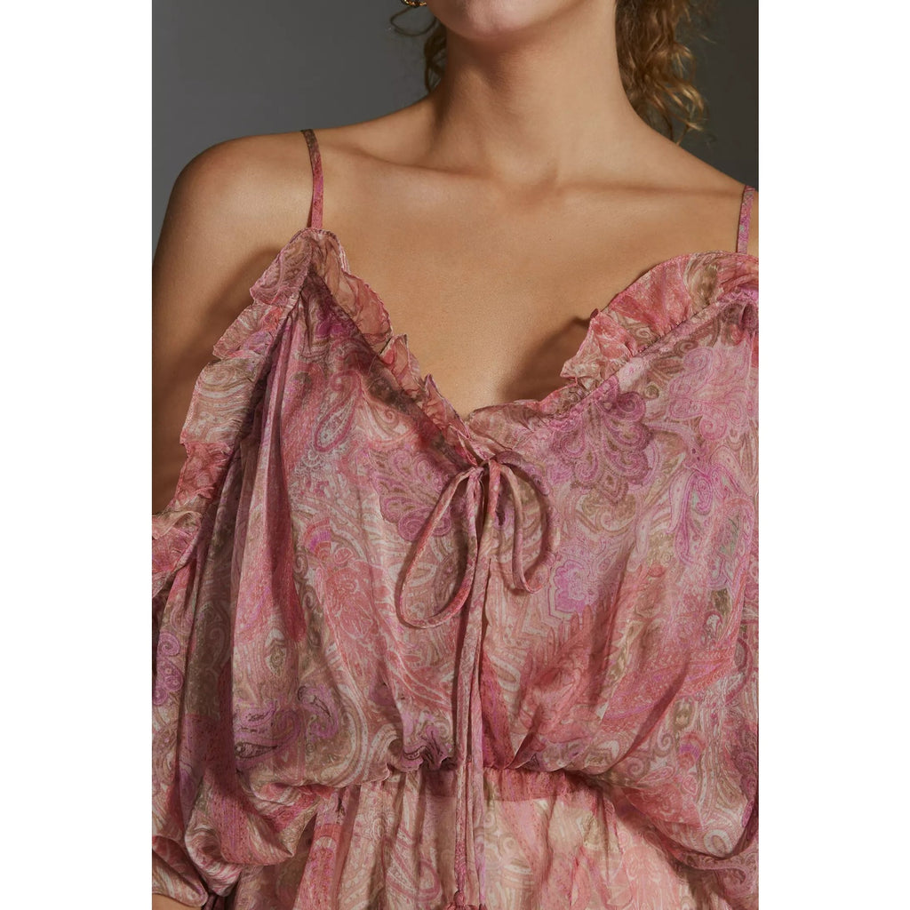New Anthropologie x MISA Farideh Top $285 X-SMALL Pink Paisley