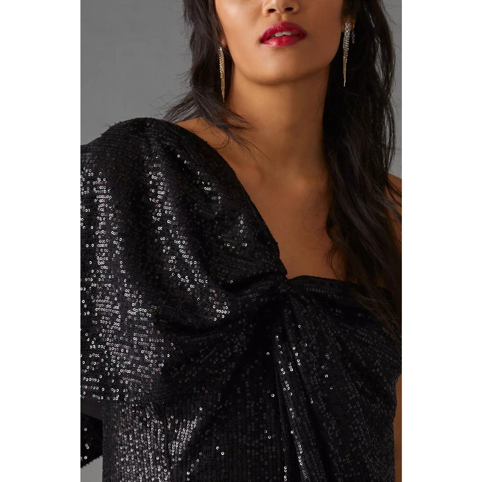 Anthropologie Let Me Be One-Shoulder Mini Dress SEQUINED $180 X-SMALL Black
