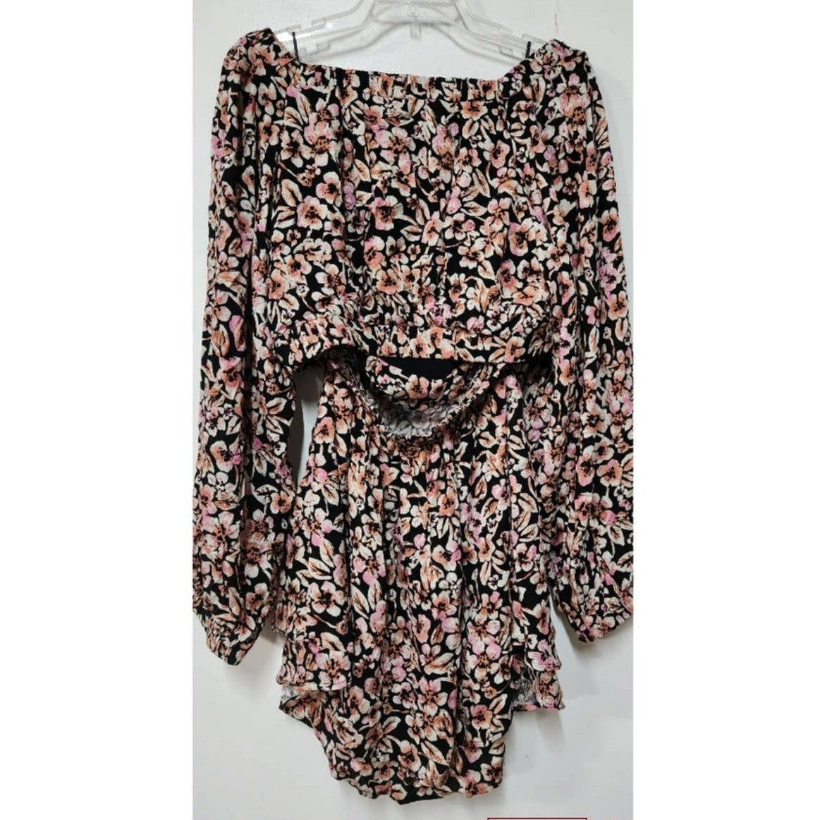 New Free People Jael  Boho Floral Printed Mini Dress $128 MEDIUM Black