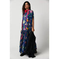 New Free People Mina Retro Floral Maxi Dress Chiffon $298 X-SMALL Blue Mini Slip