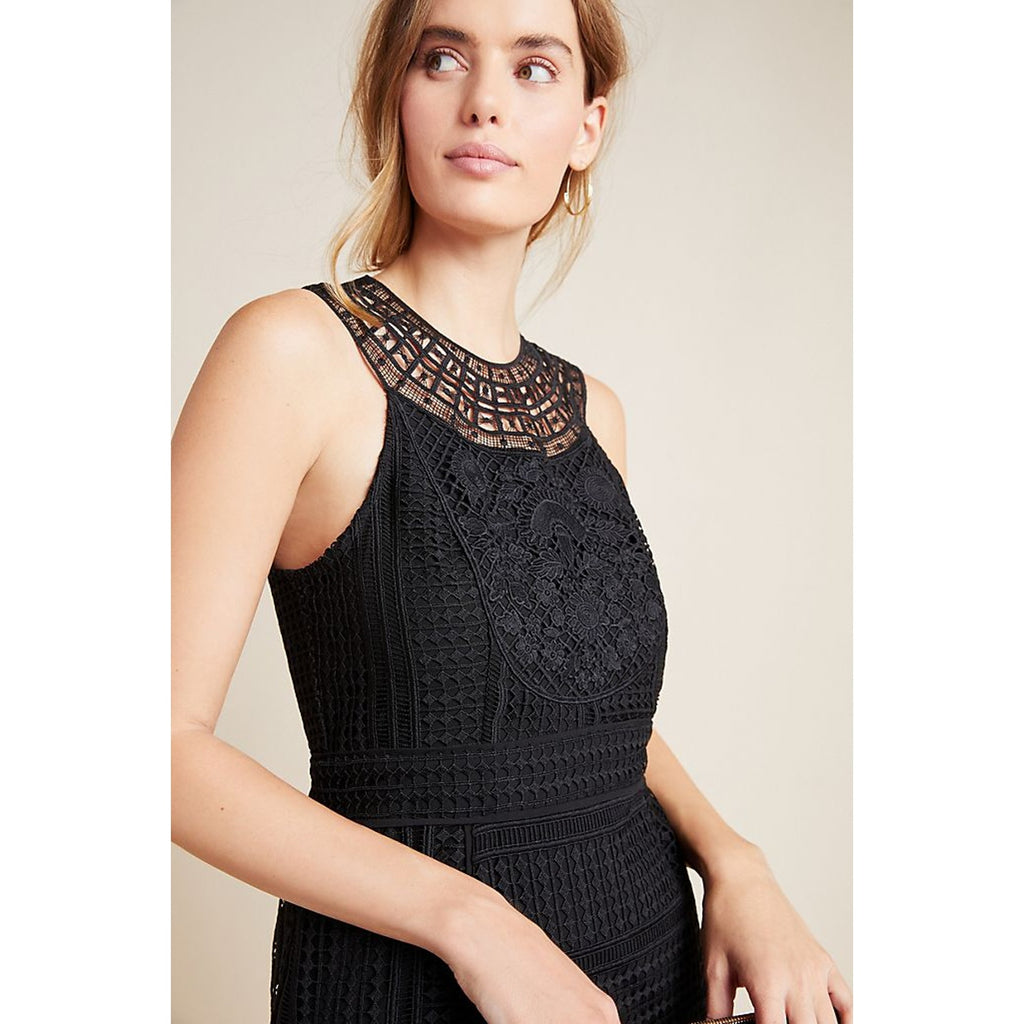 New Anthropologie Dylan Embroidered Lace Mini Dress $220 BLACK Size 2 LBD