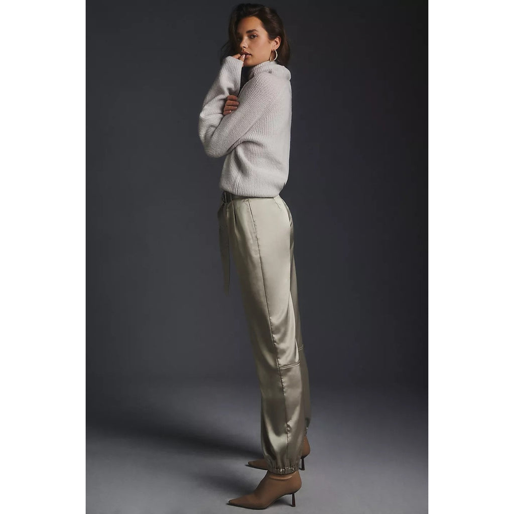New Anthropologie Maeve Parachute Pants $148  SIZE 10 TALL  Champagne Grey