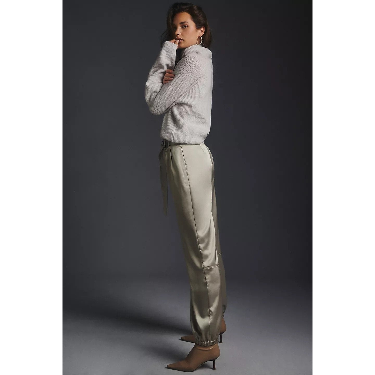 New Anthropologie Maeve Parachute Pants $148  SIZE 10 TALL  Champagne Grey