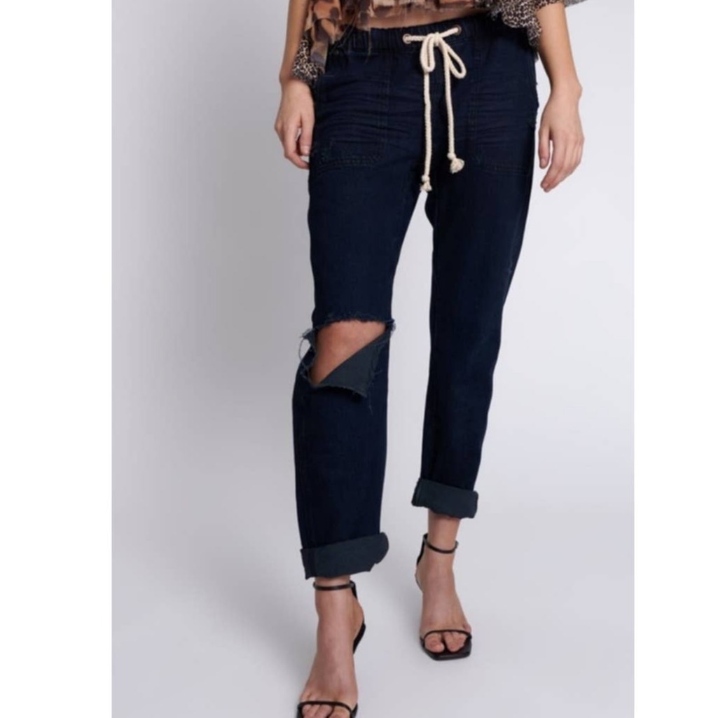 New Free People OneTeaspoon Shabbies Drawstring Boyfriend Jeans $138 SMALL Oxford