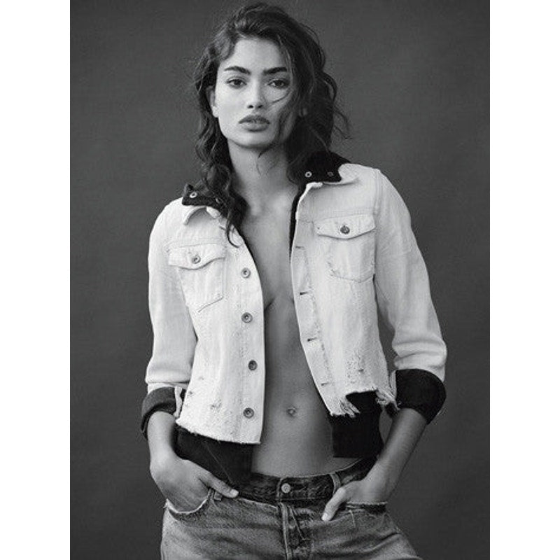 New Free People Double Weave Hooded Denim Jacket  $148 SMALL White Liberty Wash