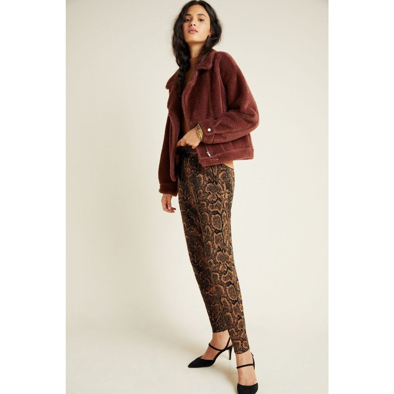 New Anthropologie Sherpa Swan Coat by FRNCH $198 Brown X-SMALL Ultra Soft
