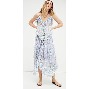 Free People Canyon Moon Maxi Top X-SMALL Boho Floral Lace Ruffled