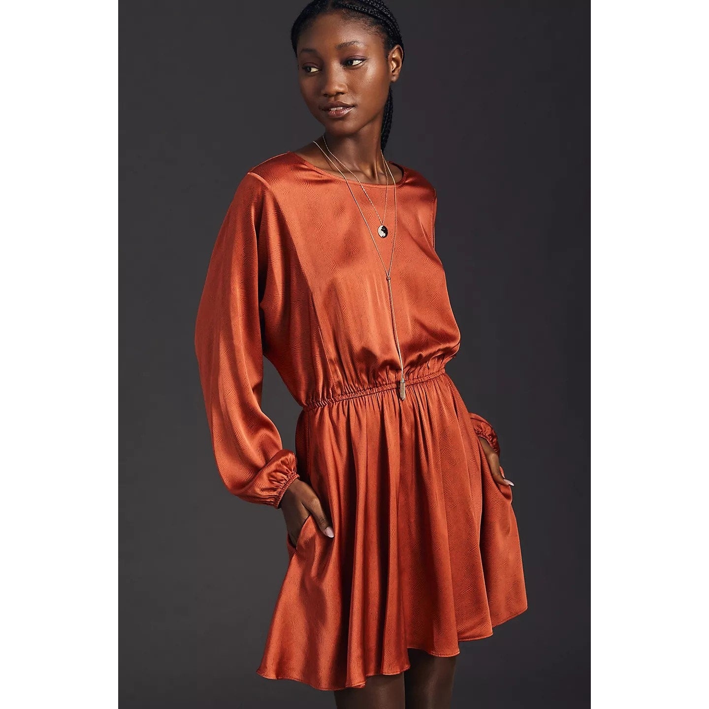 New Anthropologie Caballero Long-Sleeve Mini Dress $180 X-SMALL Red Motif