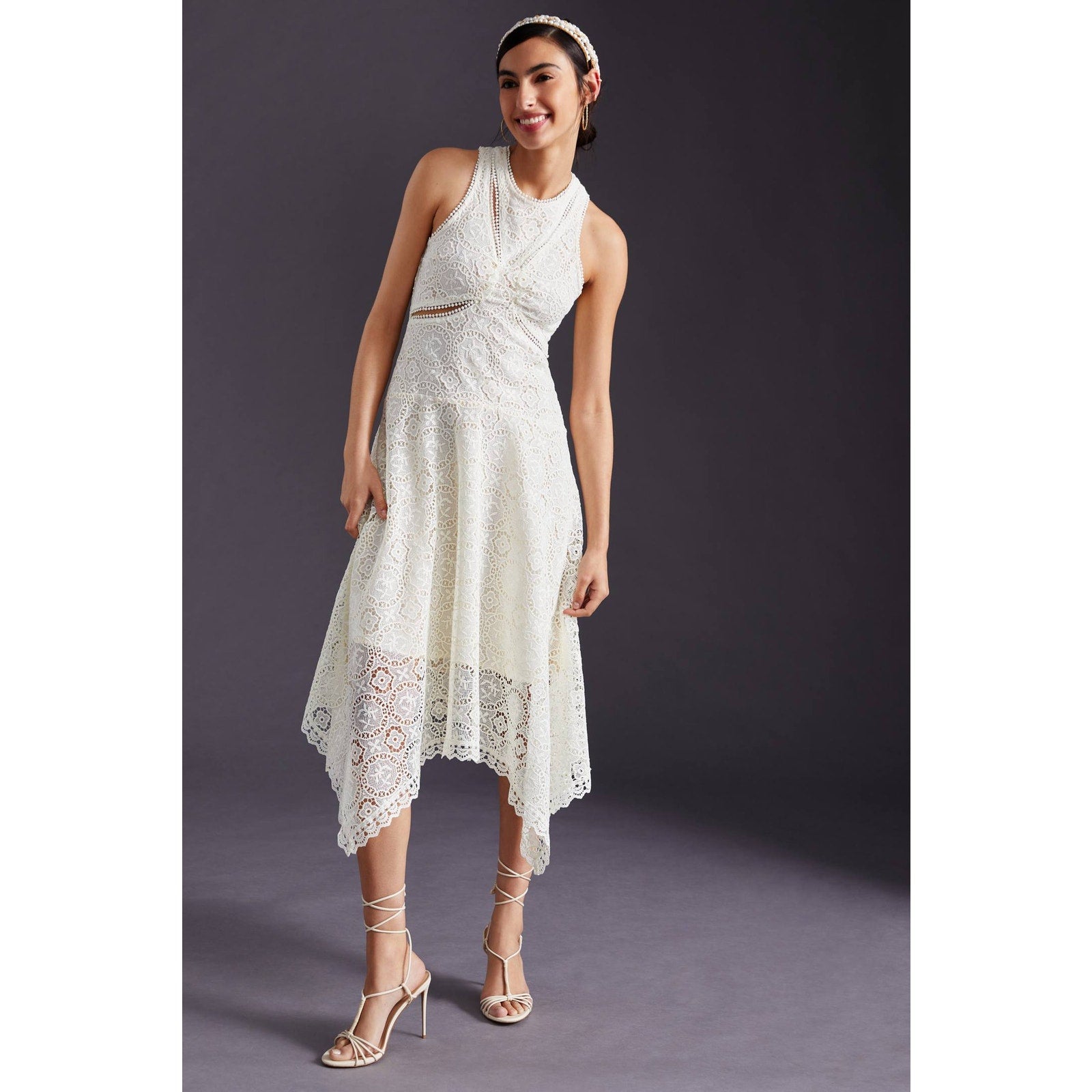 New Anthropologie Embroidered Lace Cutout Maxi Dress $270 SIZE 8 Ivory MIDI