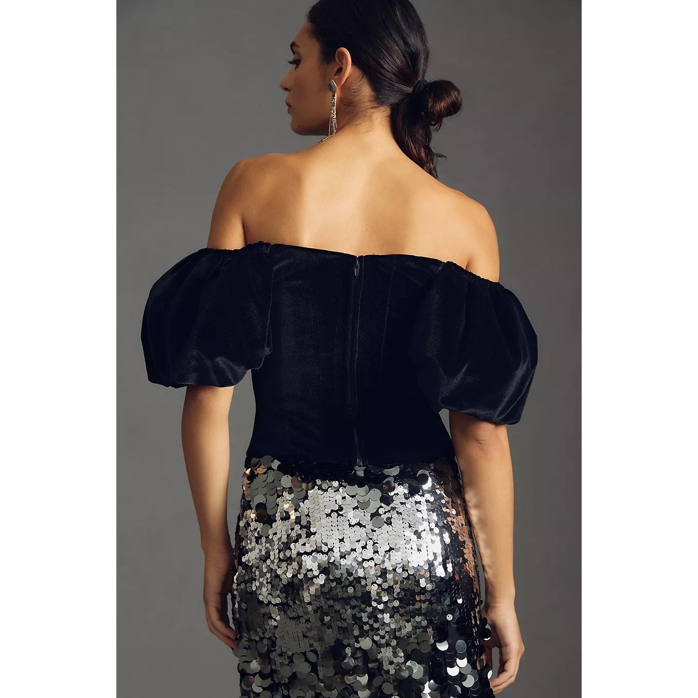 New Anthropologie Hutch Velvet Corset Top $148 SIZE 0P Black Off The Shoulder