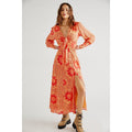 New Free People Nappa Midi Dress $168 SMALL Sunshine Floral Coral Long Sleeve