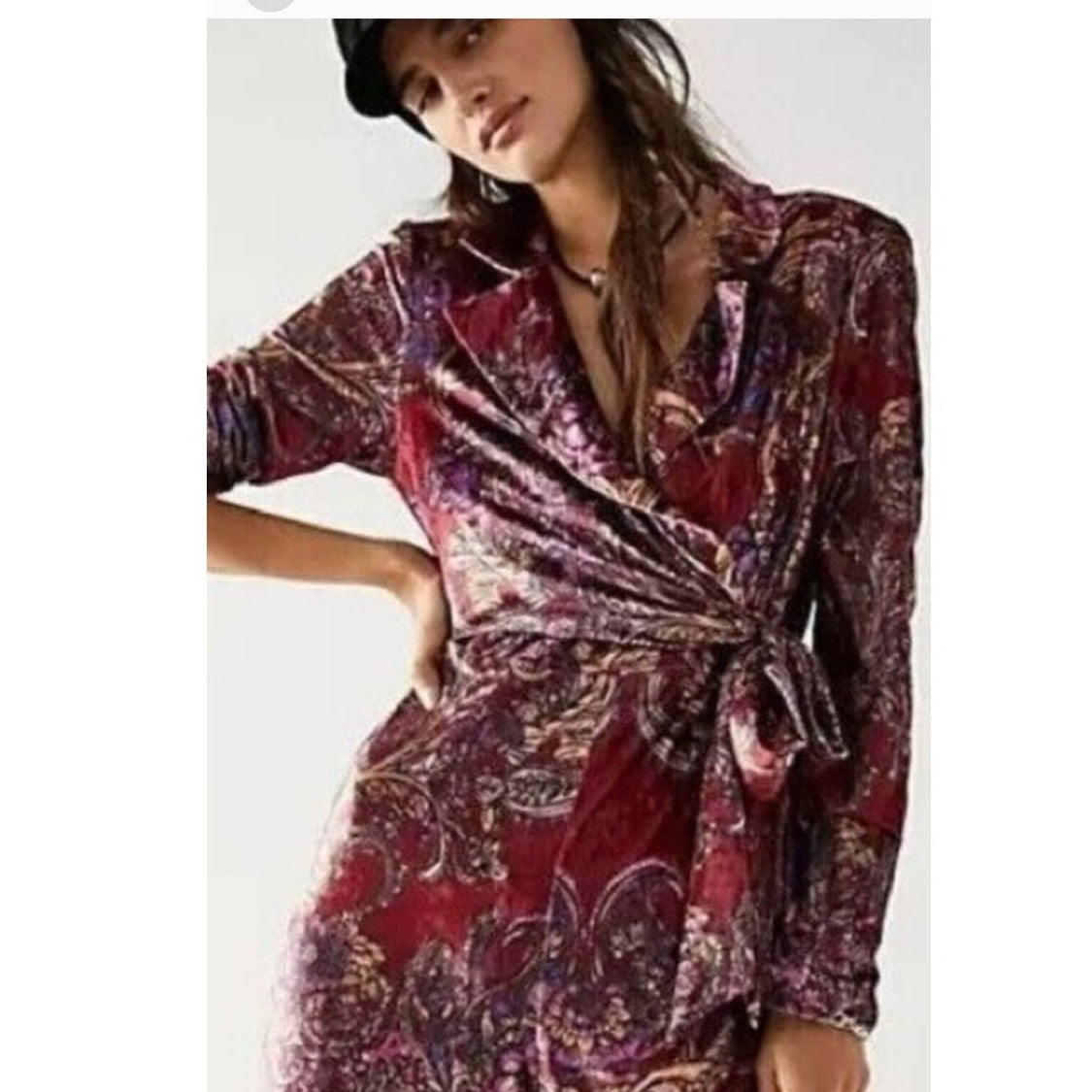 New Free People Delphine Velvet Paisley Floral Jumpsuit $178 MEDIUM Wine