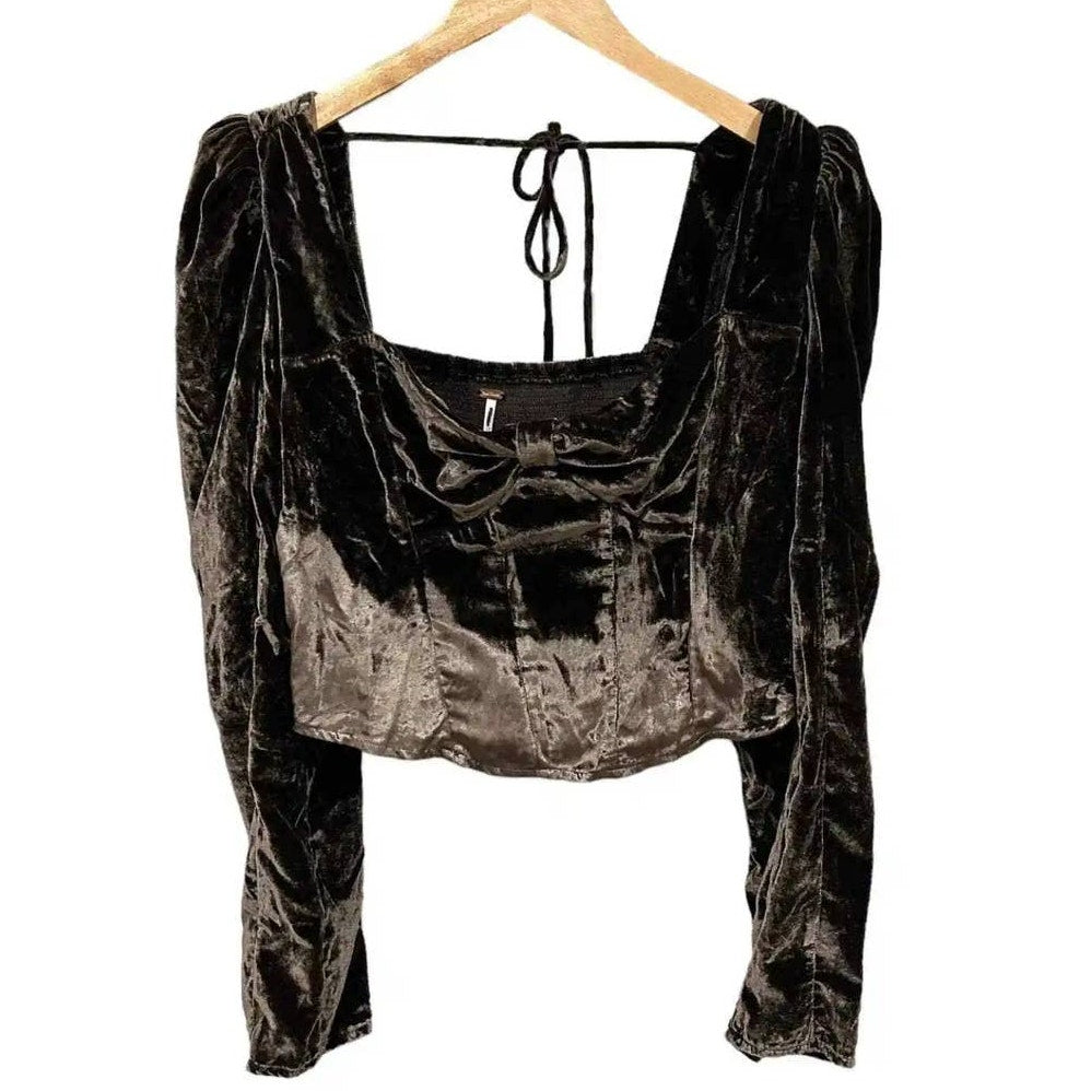 Free People Bridgette Long Sleeve Velvet Top