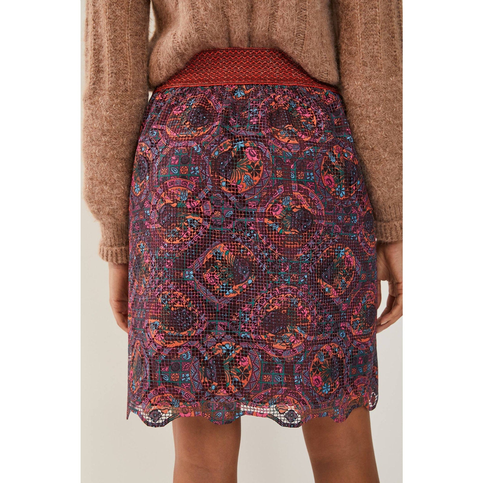 New Anthropologie Anna Sui Katya Lace Mini Skirt  (P) X-SMALL $297 WINE/ORANGE