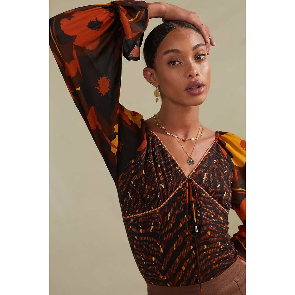 Anthropologie Abstract Puff-Sleeved Blouse