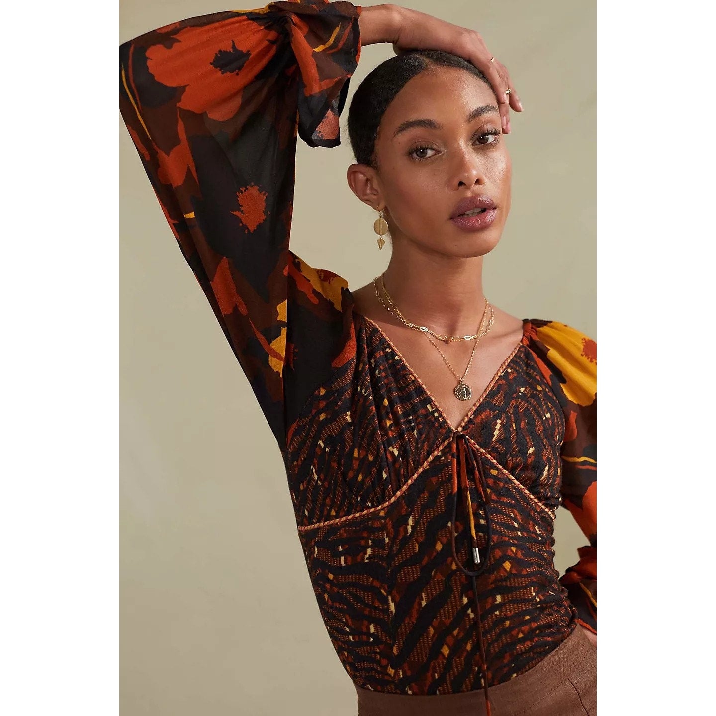 Anthropologie Abstract Puff-Sleeved Blouse