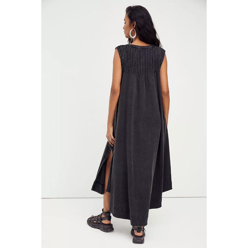 Free People Pintucked Knit Button Midi Tunic Dress Top