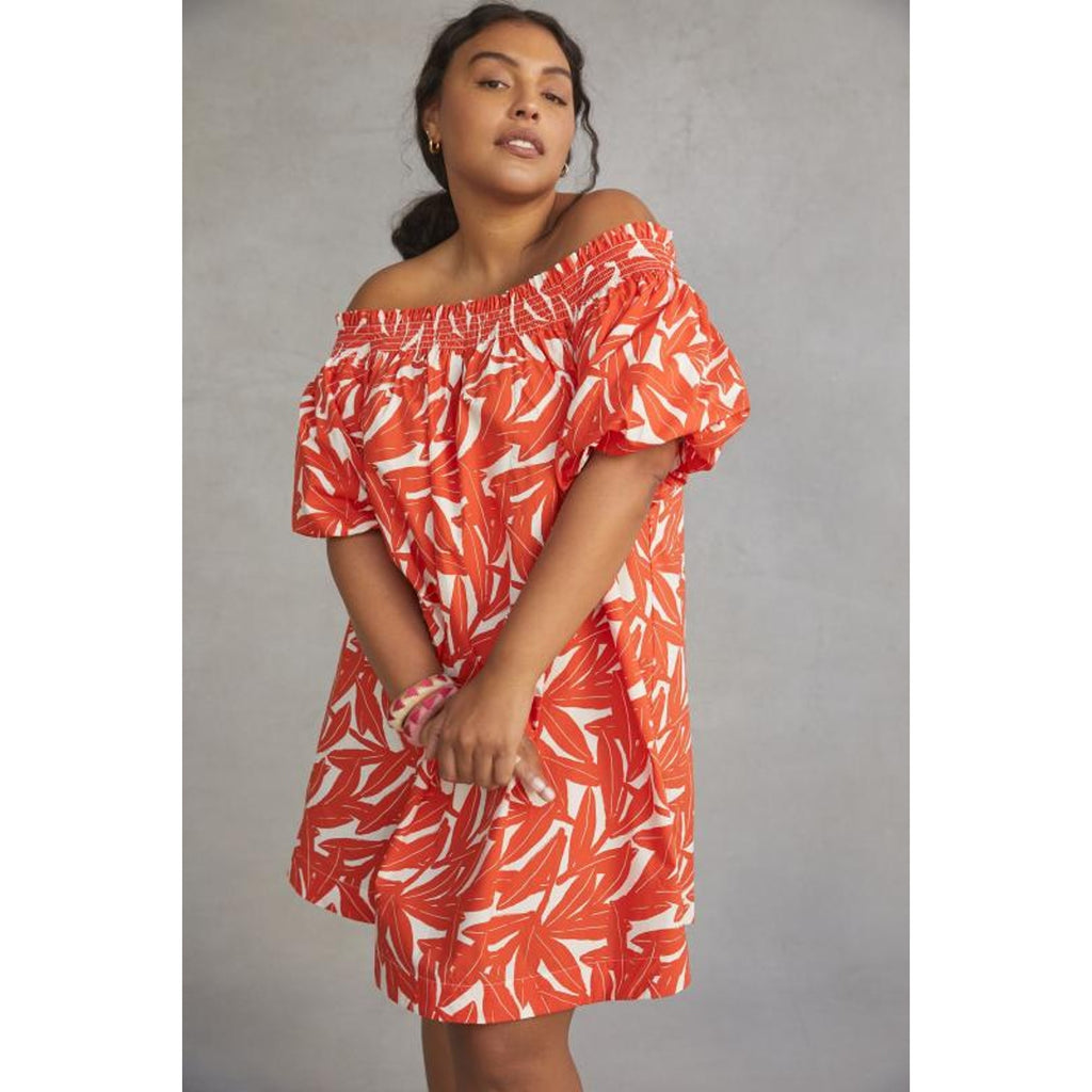 New Anthropologie WHIT TWO Banana Leaf Off-The-Shoulder Tunic Dress $198 SMALL