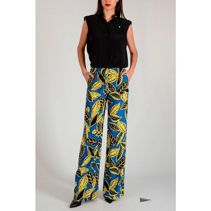 New MOSCHINO Boutique Leaf Pants $272 SIZE 6 Blue Elastic Drawstring Waist