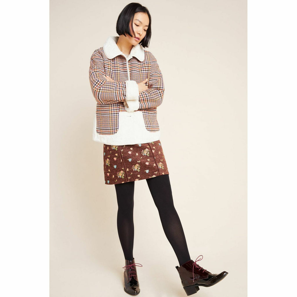 New Anthropologie Plaid Faux Fur Jacket by NuRode $240 X-SMALL Houndstooth