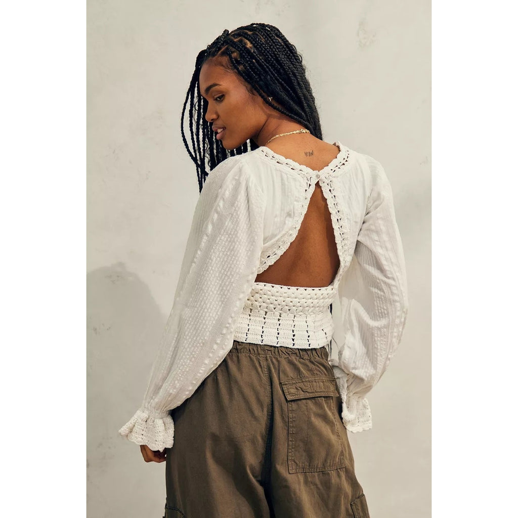 Free People Megan Crochet Cropped Hem Top