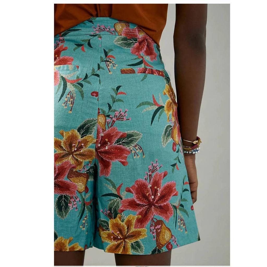 New Anthropologie Farm Rio Melanie Bermuda Shorts $118 X-SMALL Turquoise Floral